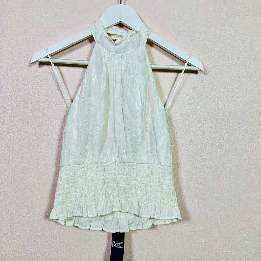 ABERCROMBIE & FITCH White Halter Smocked Bodice Top, Size‎ Medium